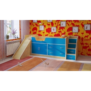 Кровать - чердак Орбита 9 с горкой и тумбой - лестницей 