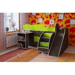 Детская мебель Орбита 14 с горкой (корпус венге / фасад лайм)