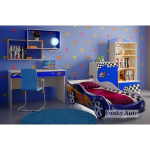 Кровать Форсаж Кар 3D Премиум синий + серия мебели Фанки Авто