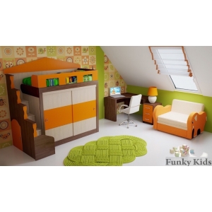 Кровать чердак со шкафом Фанки Хоум с мебелью Фанки Тайм и диваном Слоник