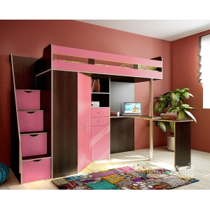 Детская кровать-чердак Фанки Соло 1 Венге/Розовый, спальное место 200х80 см