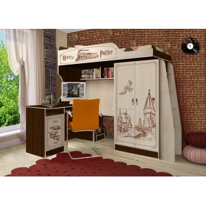 Кровать-чердак с письменным столом серия Волшебник