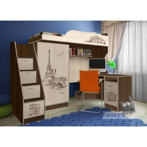 Кровать чердак с письменным столом и тумбой лестницей Фанки Тревл 