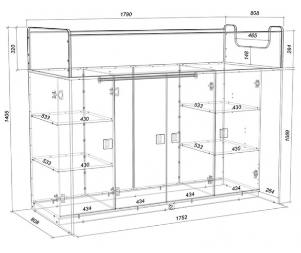 Схема с размерами кровати чердака со шкафом Легенда 43.5