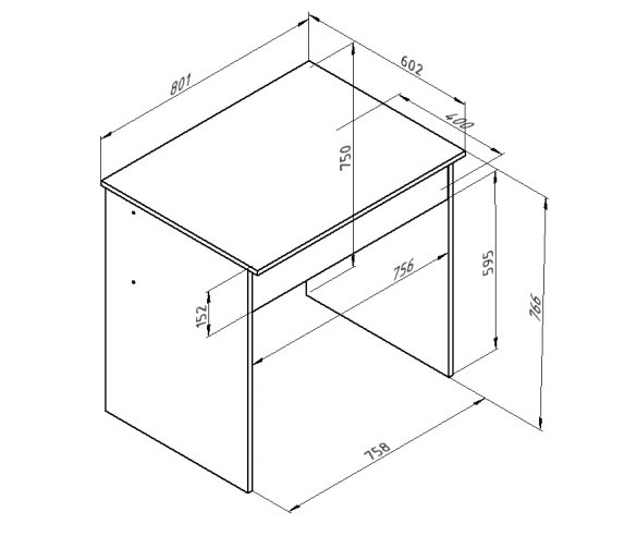 Схема с размерами письменного стола Дельта