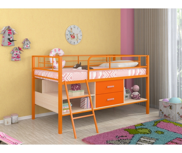 Кровать Севилья мини в оранжевом цвете с ящиками