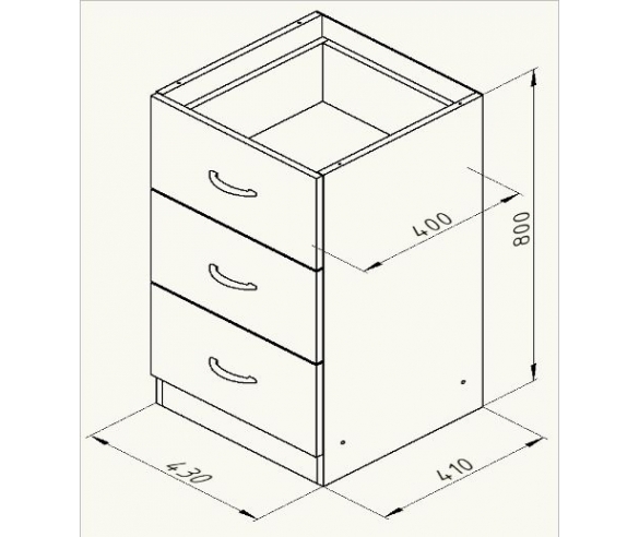 Размеры тумбы с выкатными ящиками для кровати-чердака "Дюймовочка 5"