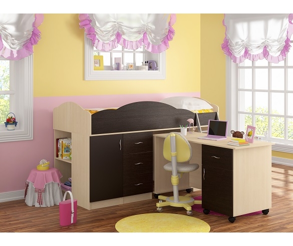 Кровать-чердак "Дюймовочка-5" Корпус: Дуб Молочный, Фасад: Венге