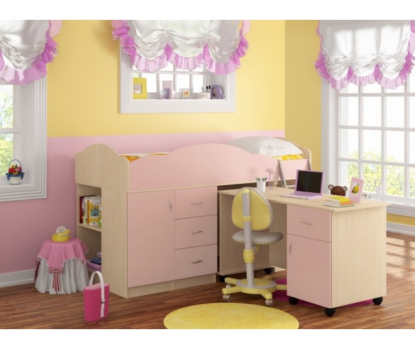 Кровать-чердак Дюймовочка-5 Корпус: Дуб молочный, фасад: розовый