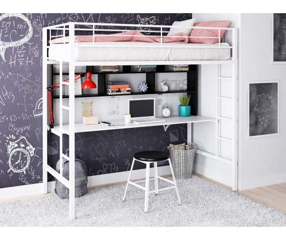 Кровать чердак Севилья Белый + Белый/Черный