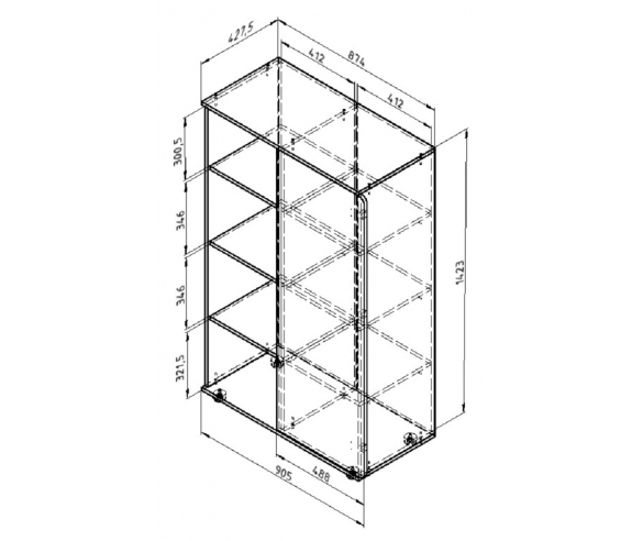 Размеры шкафа "Дельта Лофт" с открытой секцией 