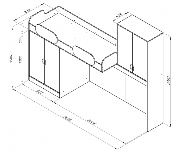Кровать чердак Дельта схема с размерами