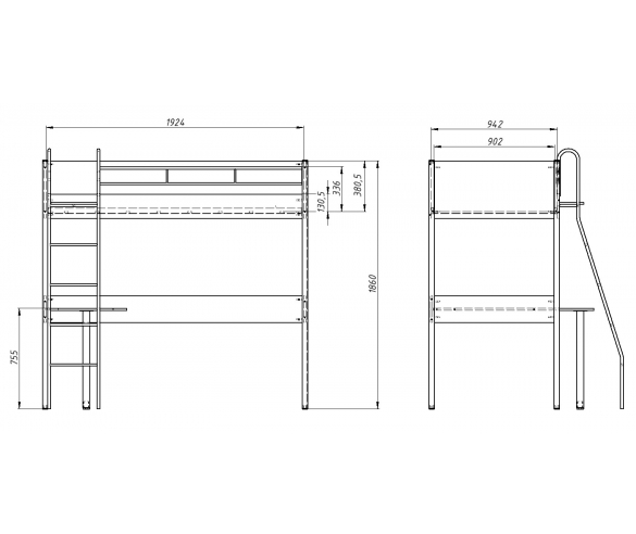 Размеры кровати-чердака Дельта Лофт-20.02.01