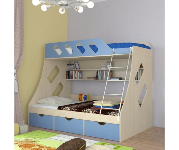 Двухъярусная кровать Дельта для мальчиков дуб молочный/голубой
