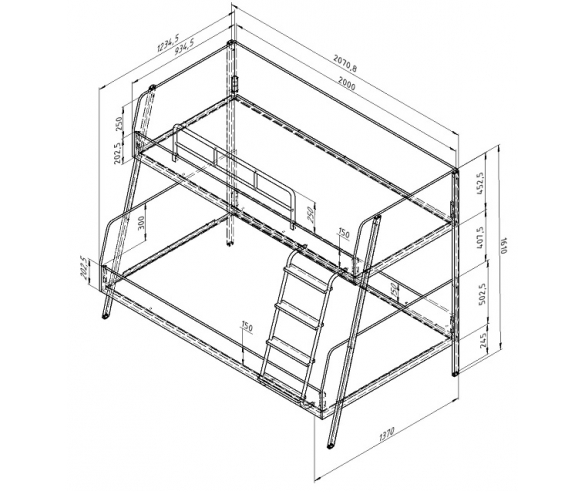 Размеры Двухъярусной кровати "Дельта-Лофт"-20.02.04 