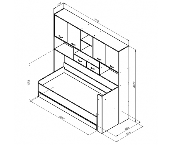 Схема с размерами кровати с дополнительным спальным местом Дельта