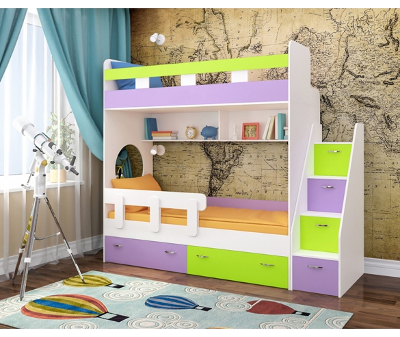 Двухъярусная кровать Юниор 1 с установленным бортиком