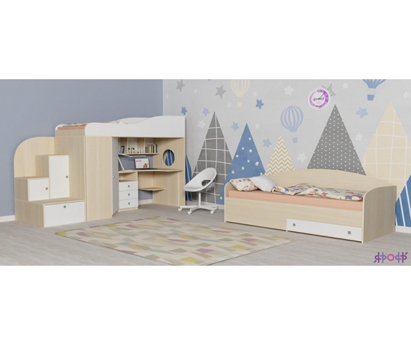 Детская комната с кроватью-чердаком Кадет 1