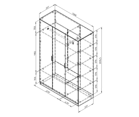 Трехстворчатый шкаф для одежды Дельта схема с размерами