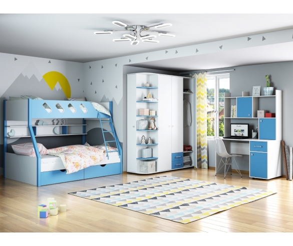Детская комната Дельта для двух детей Белый/Голубой