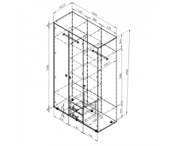 Трехдверный шкаф Дельта 3.03 схема с размерами