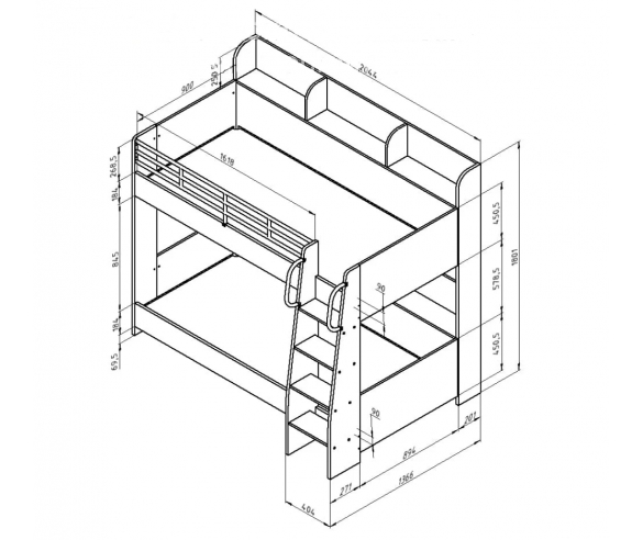 Соня 5 двухъярусная схема с размерами