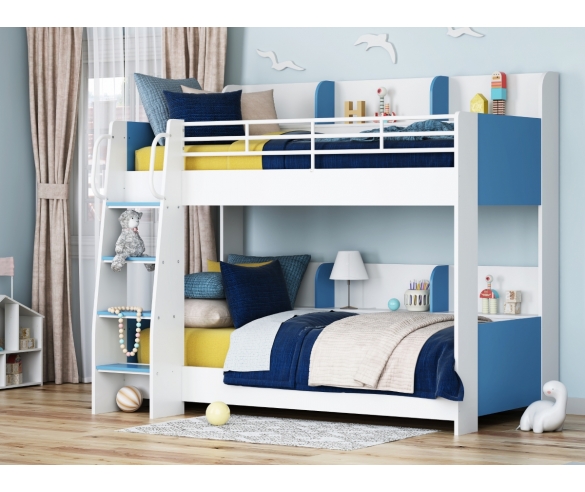 Кровать двухъярусная с полками Соня 5 белый/голубой