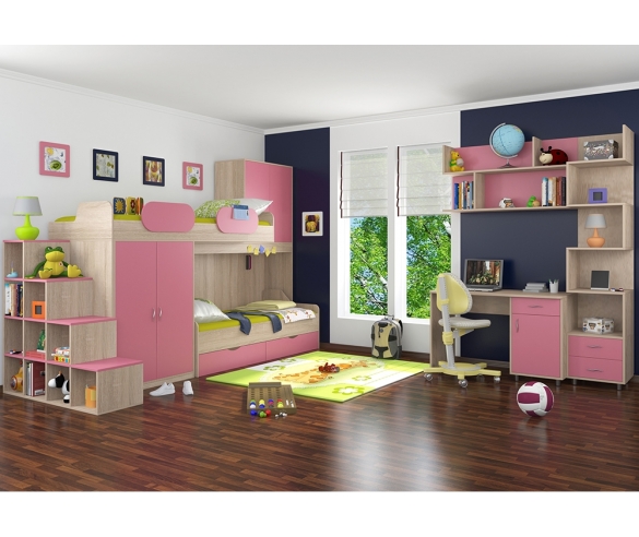 Детская комната для двух девочек Дельта Дуб Сонома/Розовый