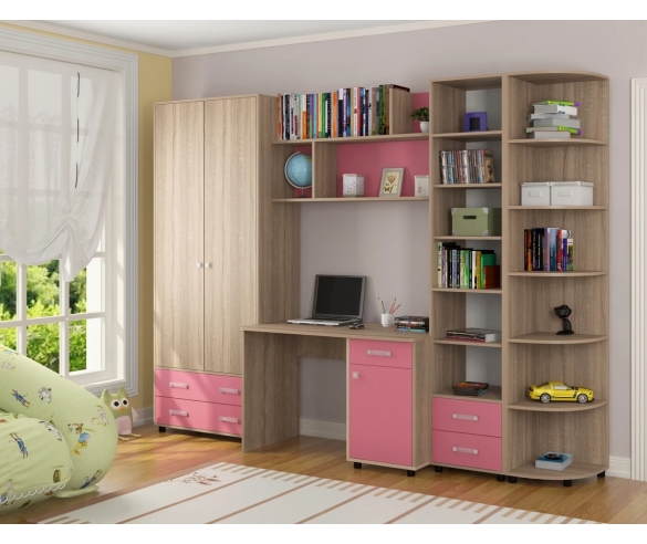 Уголок школьника для девочки Дельта Дуб Сонома/Розовый