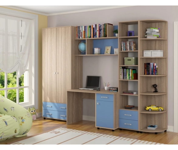 Уголок школьника для мальчика Дельта Дуб Молочный/Голубой