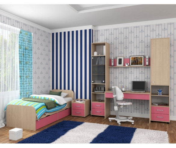 Комната школьника Дельта Дуб молочный/Розовый