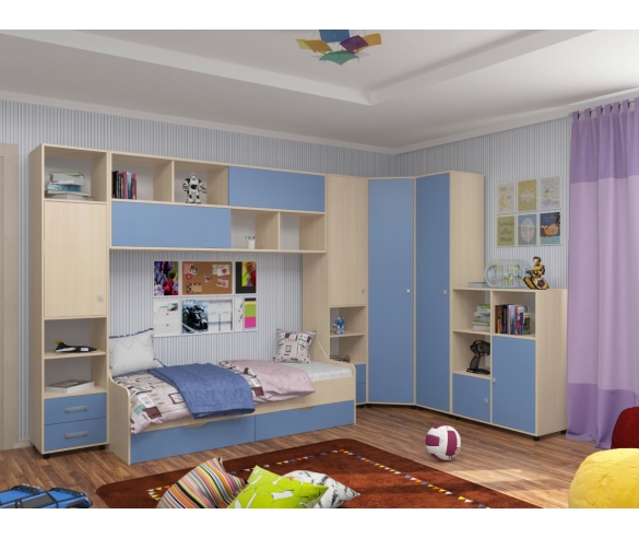 Детская модульная мебель Дельта Дуб молочный/Голубой