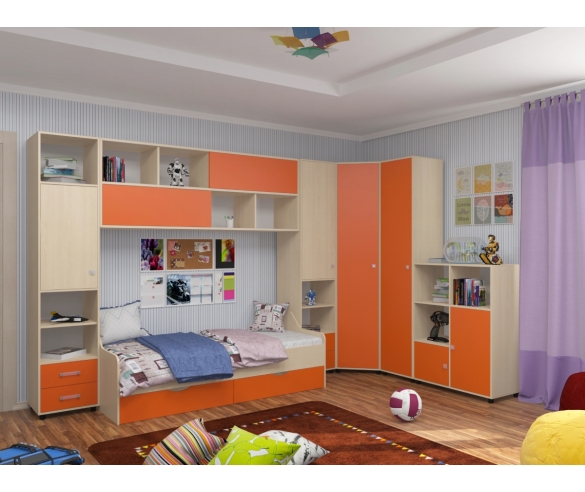 Детская модульная мебель Дельта Дуб молочный/Оранжевый