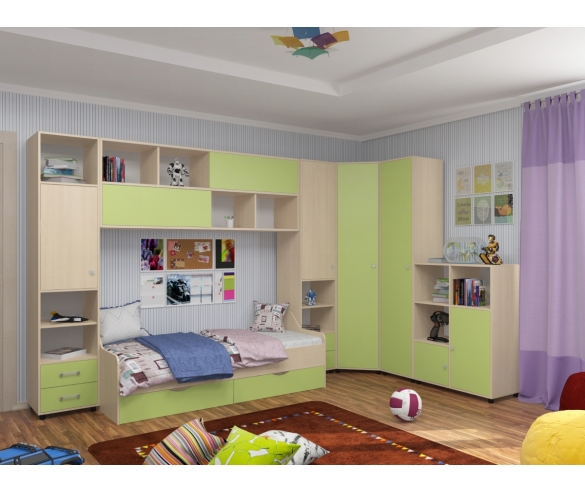 Детская модульная мебель Дельта Дуб молочный/Салатовый