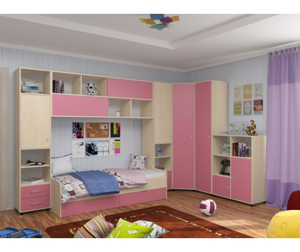 Детская модульная мебель Дельта Дуб молочный/Розовый