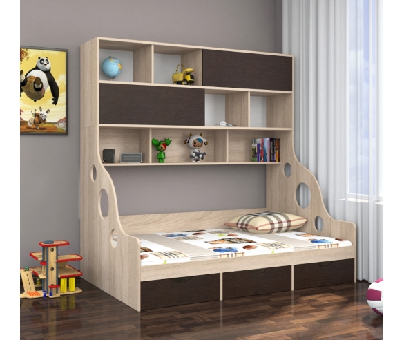 Кровать Дельта с расширенным спальным местом Дуб Молочный/Венге