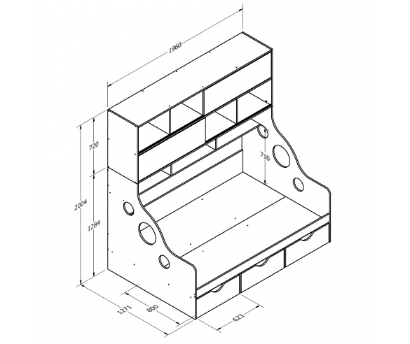 Кровать с антресолью Дельта 21.02 схема с размерами