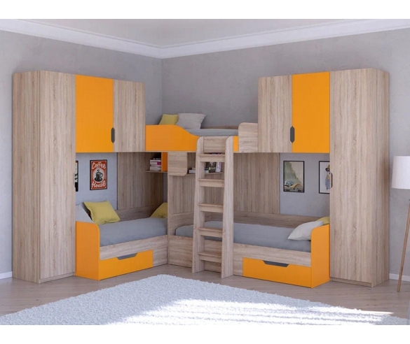 Кровать Трио 3 Дуб сонома/Оранжевый