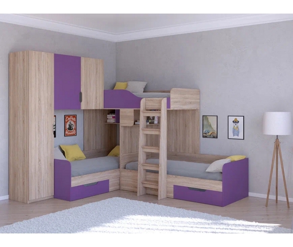 Кровать Трио 1: цвет Сонома/Фиолетовый