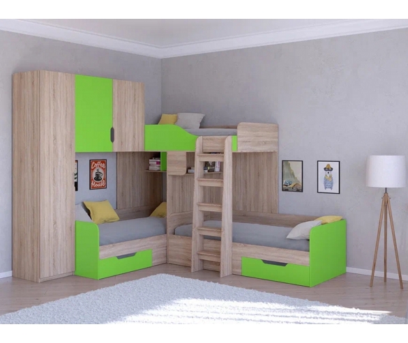 Кровать Трио 1: цвет Сонома/Зеленый
