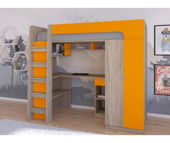 Кровать чердак Астра 10 Сонома/Оранж