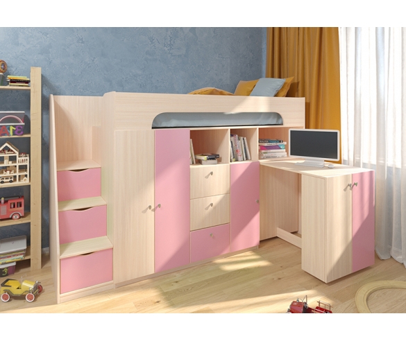 Функциональная детская кровать Астра 11: цвет фасада Розовый