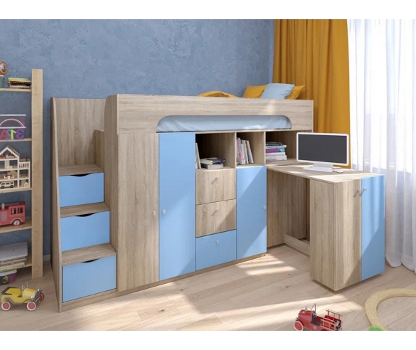 Кровать для детей и подростков Астра 11 в цвете Дуб Сонома/Голубой