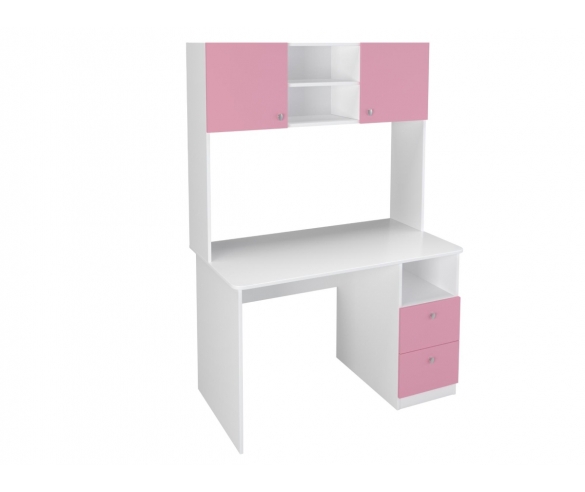 Письменный стол с надстройкой Белый/Розовый