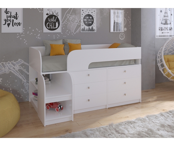 Кровать-чердак Астра 9 V3 в белом цвете