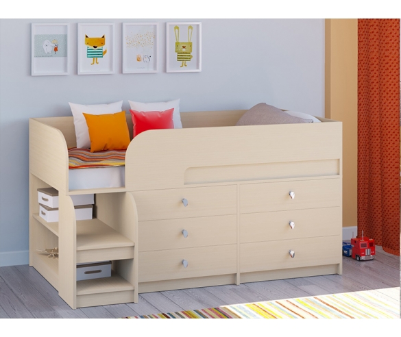 Астра 9 V3 - низкая кровать чердак в цвете Дуб Молочный