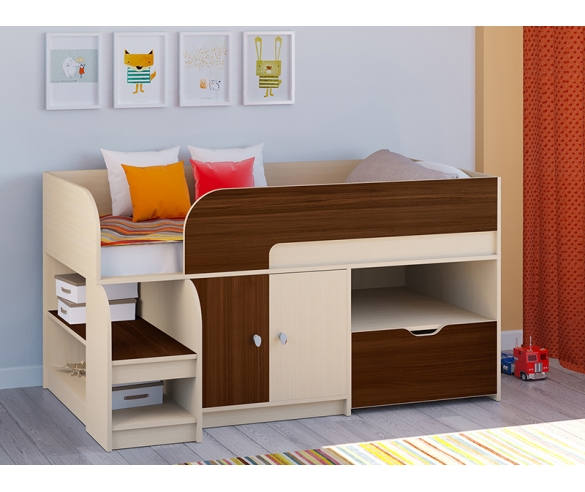 Цвет корпуса Дуб Молочный, цвет фасада Орех (кровать Астра 9 V4)