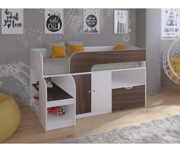 Белый цвет корпуса кровати Астра 9 V4, фасад Дуб Шамони