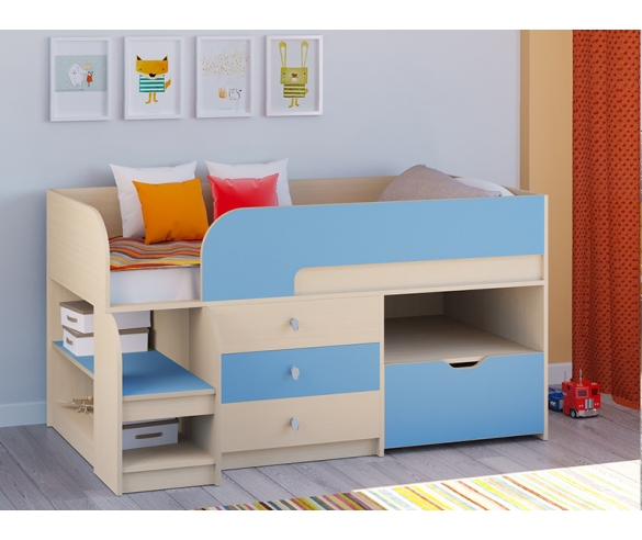 Кровать Астра 9 V5: цвет корпуса Дуб Молочный, цвет фасада Голубой