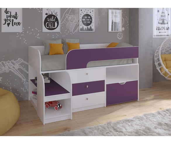 Детская кровать Астра 9 V5 в белом цвете с фиолетовым фасадом
